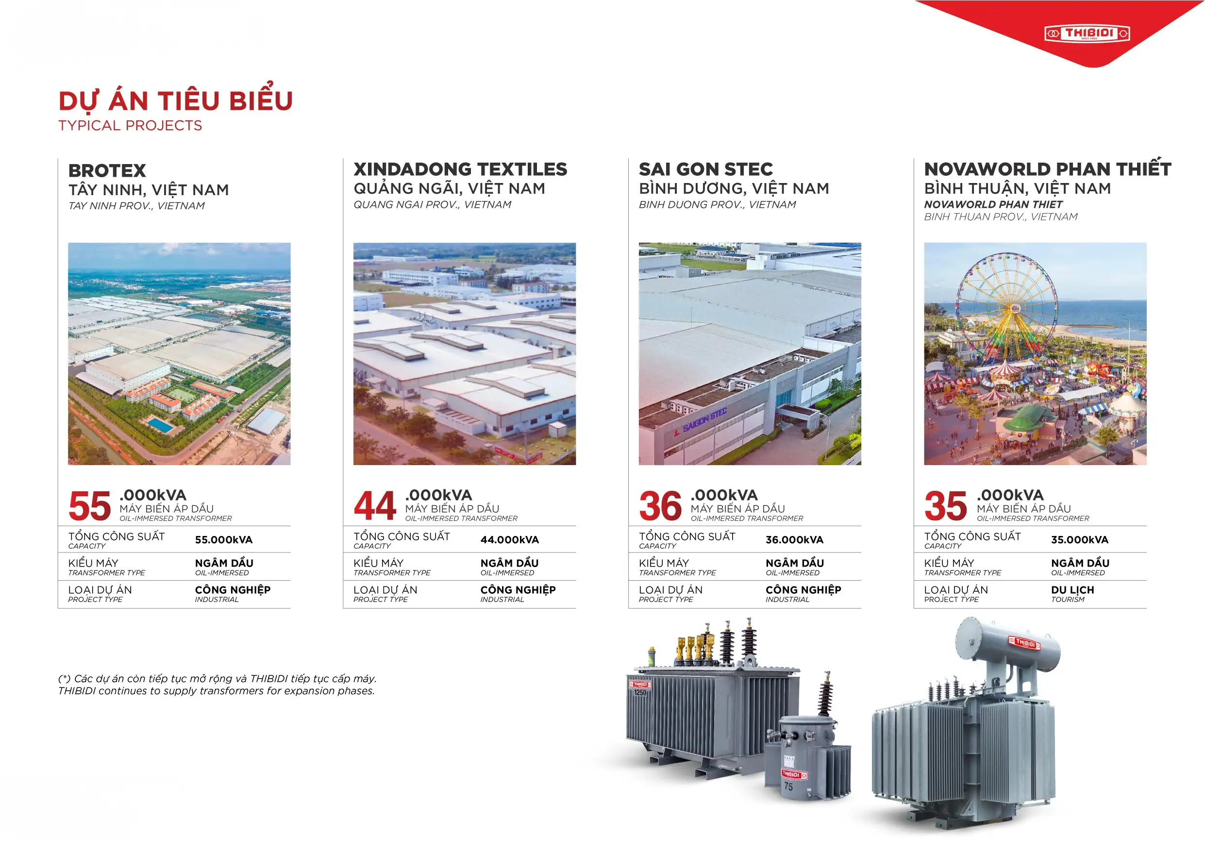 dự án sử dụng máy biến áp dầu 3 pha thibidi