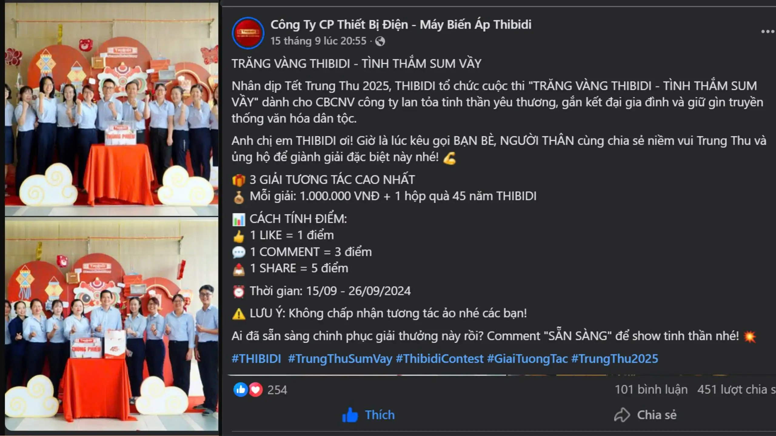 Trăng vàng THIBIDI - Tình thắm sum vầy: Cuộc thi ý nghĩa dành cho toàn thể CBCNV THIBIDI mùa trung thu 2025 z7047514907790 14e86151bb714d7f7c2cc82bcec2e7cb