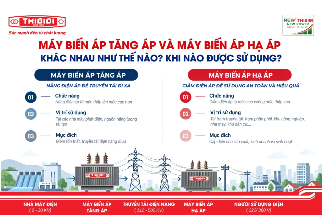 Máy biến áp tăng áp và máy biến áp hạ áp: Khác nhau như thế nào? Khi nào được sử dụng? Máy biến áp tăng áp và máy biến áp hạ áp: Khác nhau như thế nào? Khi nào được sử dụng?
