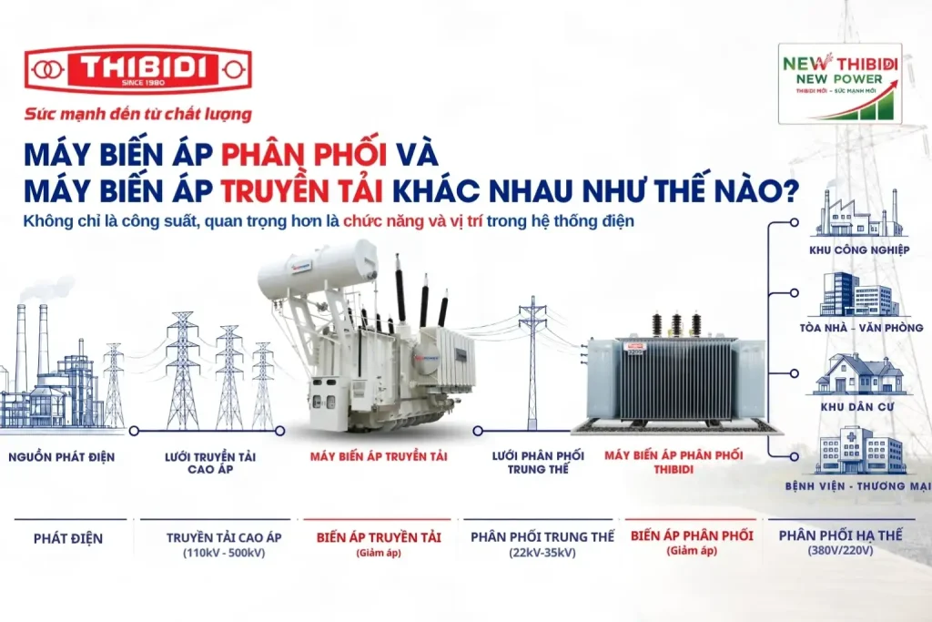 Máy biến áp phân phối và máy biến áp truyền tải khác nhau như thế nào